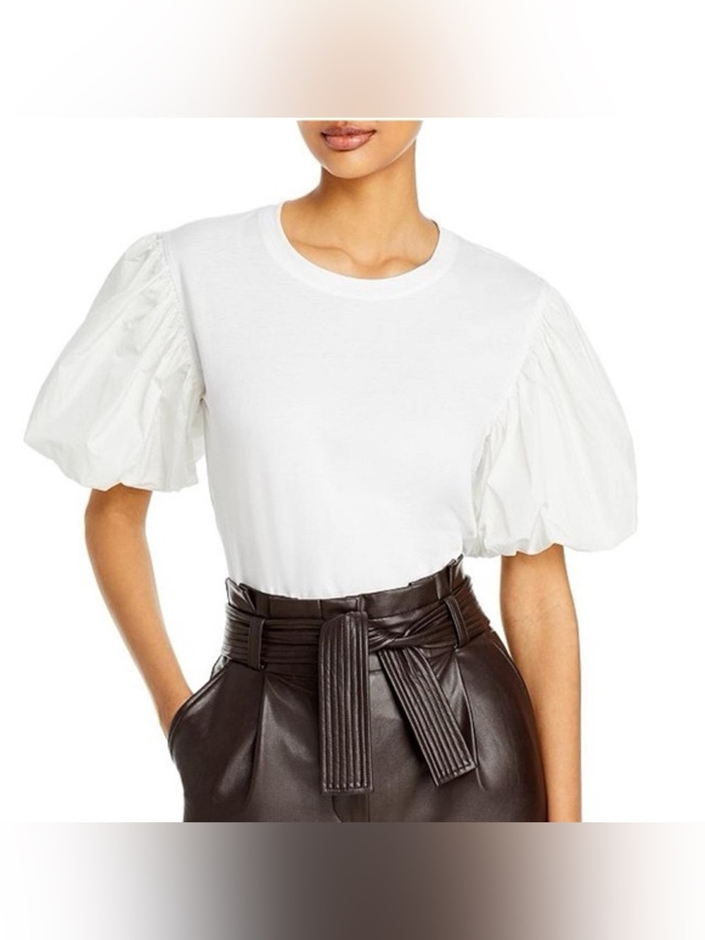 A.L.C. White Puff-Sleeve Crewneck Top